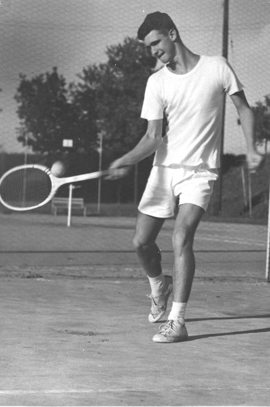A young Ed Brune playing tennis in 1963