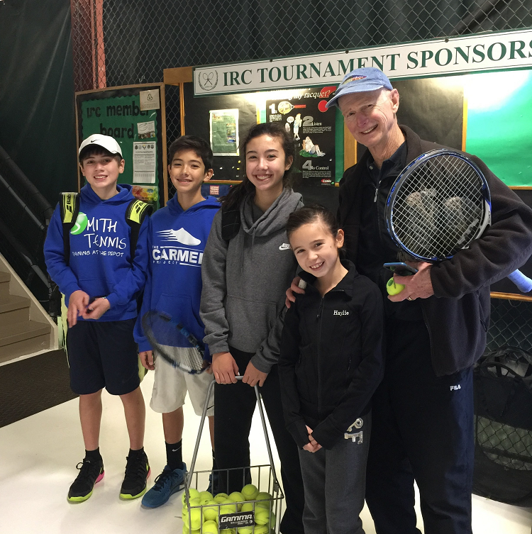 Ed Brune with young tennis players at the Indianapolis Racquet Club
