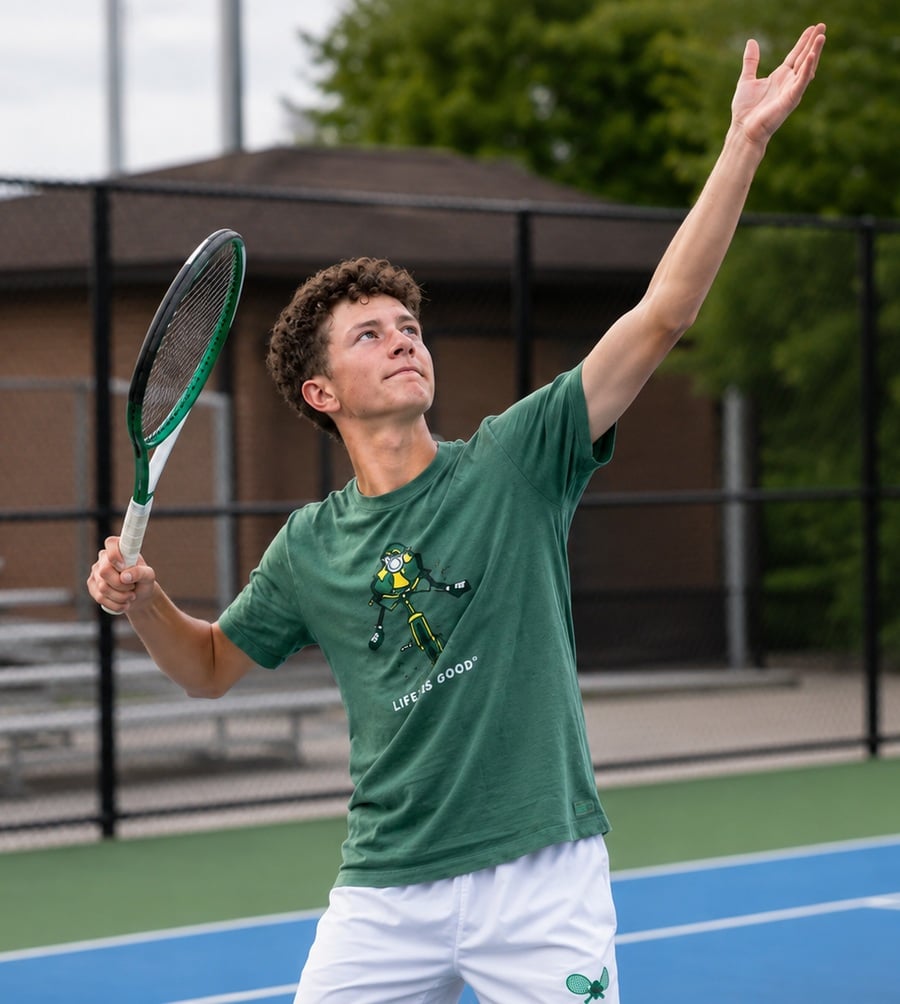 Payton Paramoure serving during a tennis match